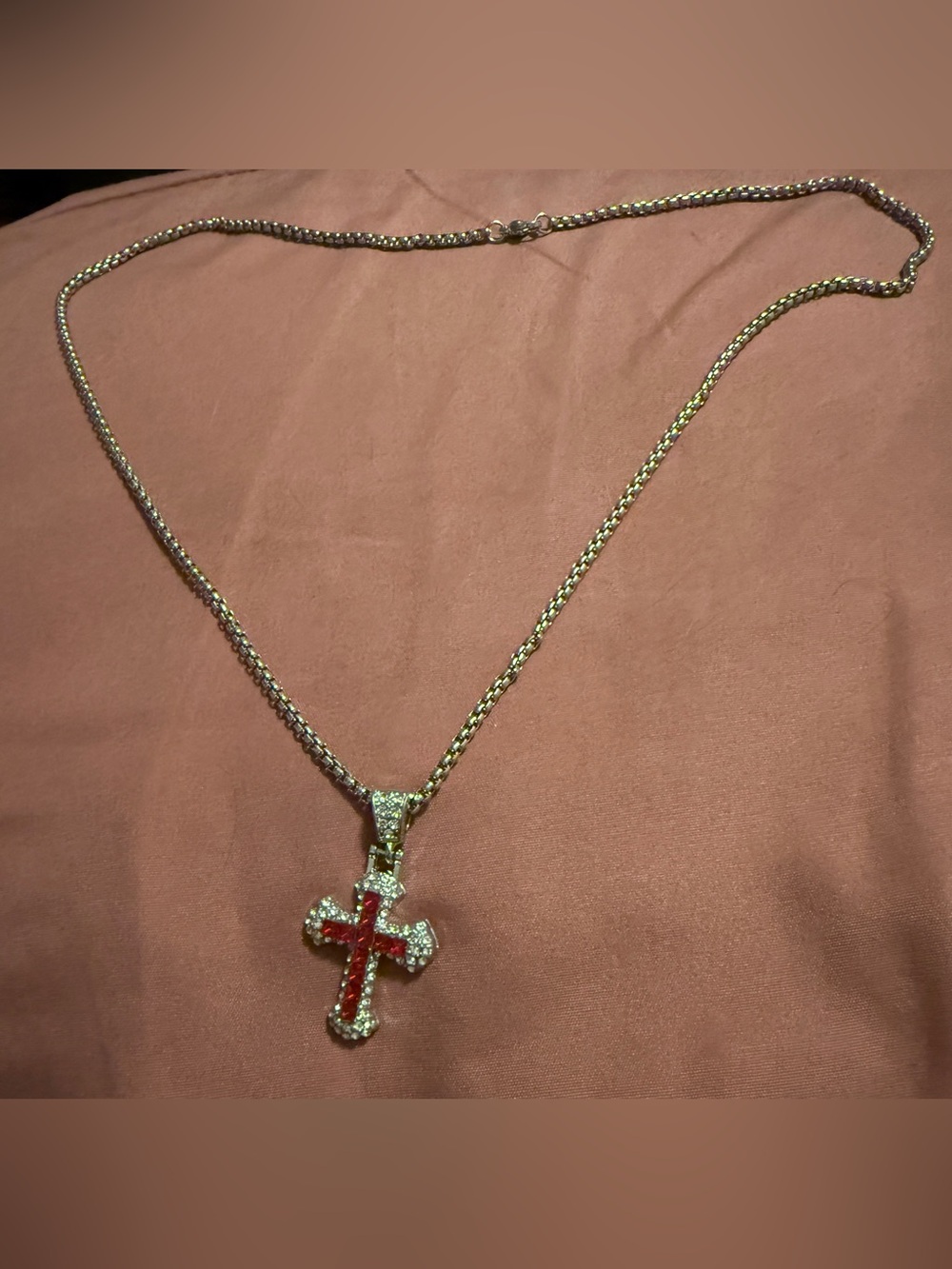 Gold-Tone Cross Pendant Necklace with Red Inlay - Women Jewelry